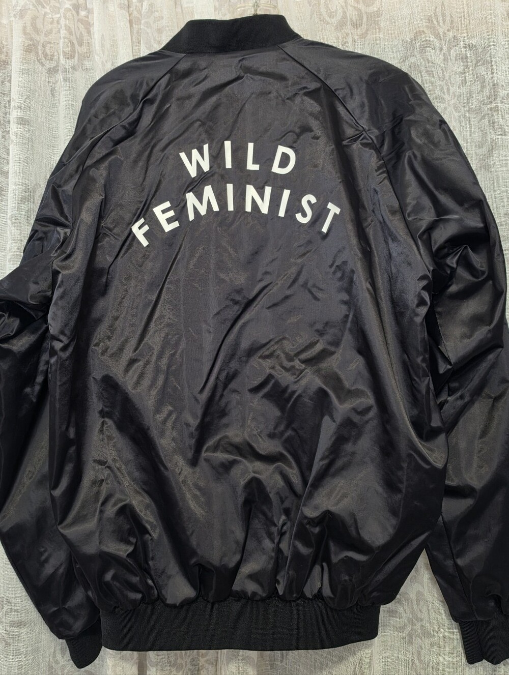 Wild Feminist Black Women's Bomber Jacket,  Sz Med